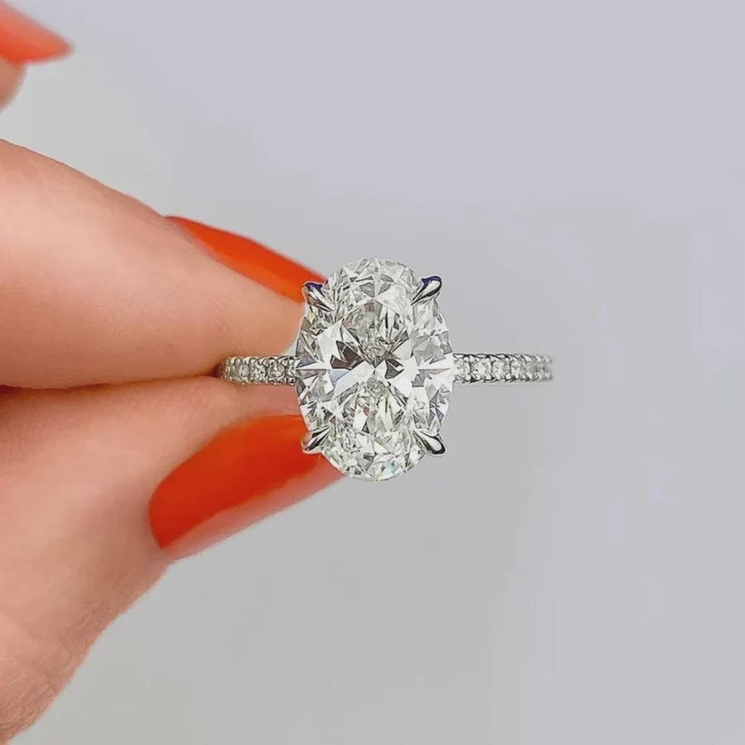 2.5ct Vintage Oval Moissanite Engagement Ring 14K Gold 3/4 Eternity ...