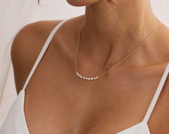 Cubic Zirconia Pendant Necklace, Marquise and Round CZ Necklace, Bridal Jewelry, Wedding Necklace, Sparkling Gift for Her, Bridesmaid Gift