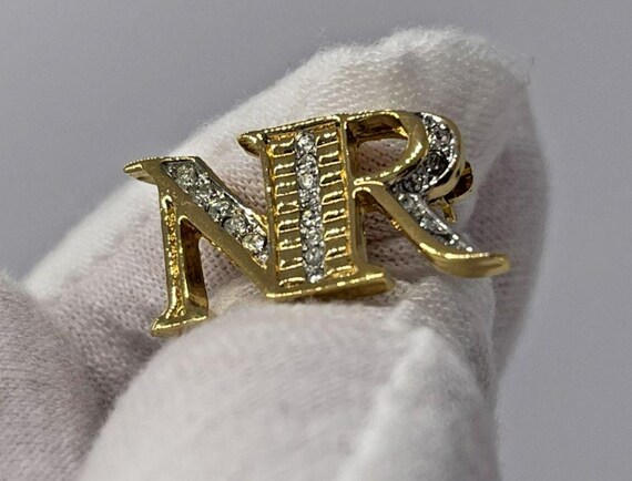 Vintage Nina Ricci Gold Tone NR Brooch Designer Costume Jewelry Elegant style View 5