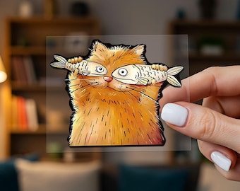 Katze Fisch Illusion Auto Aufkleber, Vinyl wasserdichte Kratzer Abdeckung Aufkleber für Laptop, Wasserflasche, Werkzeugkasten, Skateboard, Handyhülle, Motorrad