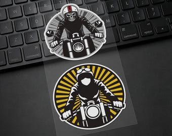 Schedel retro motorrijder autosticker, vinyl waterdichte krasbedekkende sticker voor laptop, waterfles, gereedschapskist, skateboard, telefoonhoes, motorfiets