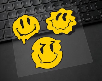 Smeltende smiley autostickers, vinyl waterdichte krasbedekkende sticker voor laptop, bidon, gereedschapskist, skateboard, telefoonhoes, motorfiets