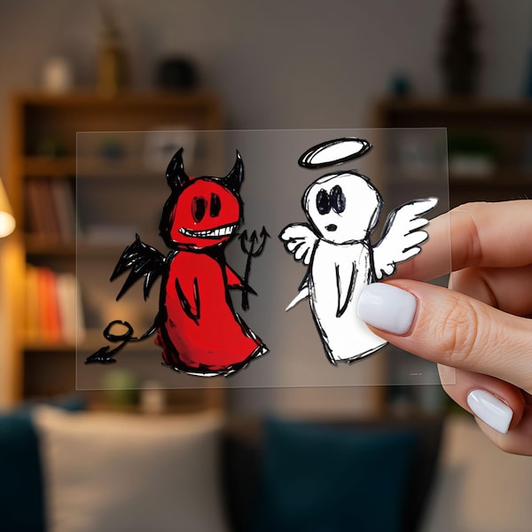 Pegatinas de coche con diseño de ángel y demonio, vinilo impermeable resistente a los arañazos para portátiles, botellas de agua, cajas de herramientas, monopatines, fundas de teléfono y motocicletas.