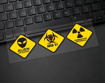 Alien Waarschuwingswaarschuwing autostickers, vinyl waterdichte krasbedekkende sticker voor laptop, bidon, gereedschapskist, skateboard, telefoonhoes, motorfiets