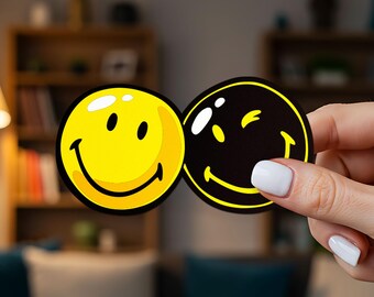 Retro Smiley Gesicht Auto Aufkleber, Vinyl wasserdichte Kratzer Abdeckung Aufkleber für Laptop, Wasserflasche, Werkzeugkasten, Skateboard, Handyhülle, Motorrad