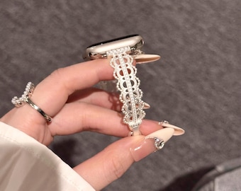 Apple Watch band with lace trim and openwork metal bracelet