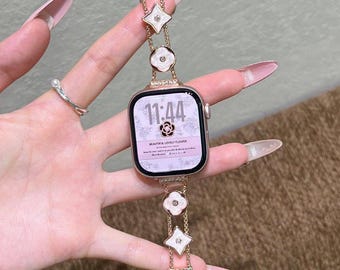 Luxury Apple Watch Band, Floral Jewelry Strap, Compatible with iWatch Ultra SE 9 8 7 6 5, Elegant Bracelet Watch Band Gift for Women