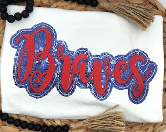 Embroidered Braves Sequin Applique Shirt: Baseball Fan Gear