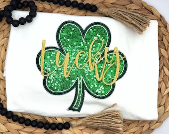 Embroidered Sequin Lucky Clover Shirt St. Patricks Day shirt