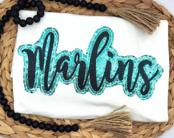 Embroidered Sequin Marlins Shirt: Baseball Fan Apparel