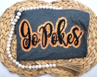 Embroidered Sequin Go Pokes Shirt : Oklahoma State Game Day Fan Gear
