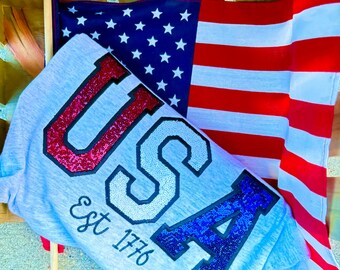 Sequin USA Patriotic T-Shirt: 4th of July Sparkly Top