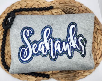 Embroidered Sequin Seahawks Shirt or Sweatshirt: Game Day Football Fan Apparel
