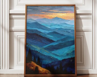 Blue Ridge Parkway Art Print | Asheville Sunset Oil Painting (Digital Download)