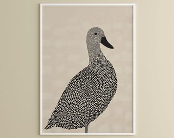 Minimalist Duck Wall Art, Pointillism Bird Print, Scandi Decor, Neutral Animal Digital Download