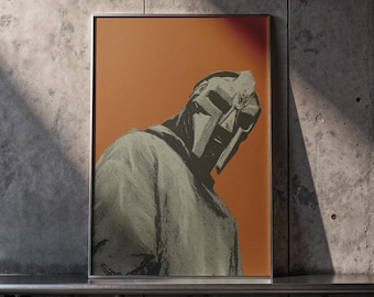 MF DOOM Art Print Comic Style Poster Orange Wall Decor Hip Hop Legend Mask Illustration Halftone Texture Rap Music Gift