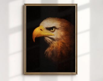 Montana Wildlife Bald Eagle Portrait Moody Dark Animal Art Rustic Cabin Decor Digital Print
