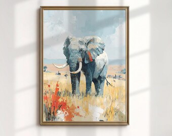 Elephant Portrait Print: Impasto Wildlife Oil Painting (Digital Download)