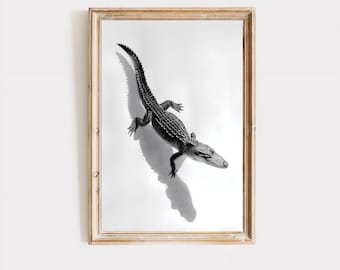 Alligator Wall Art, Minimalist Crocodile Print, Reptile Decor Wildlife Sketch, Digital Download