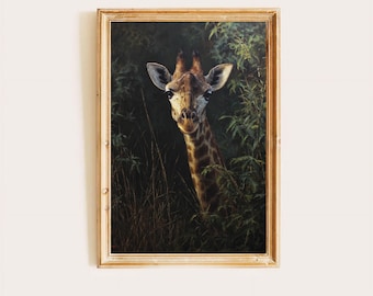 Giraffe Portrait Oil painting: Jungle Animal Wall Art, Safari Wildlife Printable, Moody Nature Decor (Digital Download)
