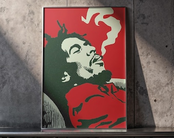 Bob Marley Art Print: Rasta Reggae Legend, Red & Green (Digital Download)