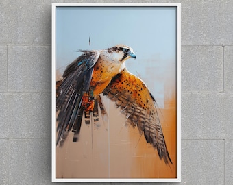 Peregrine Falcon Painting, Arabian Desert Bird Art, Palette Knife Raptor Print (Digital Download)