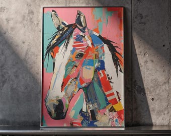 Colorful Horse Wall Art Print, Abstract Horse Painting, Modern Equestrian Decor, Pink Horse Poster, Contemporary Animal Artwork