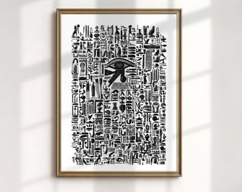 Egyptian Hieroglyph Wall Art: Eye of Horus Block Print Decor (Digital Download)