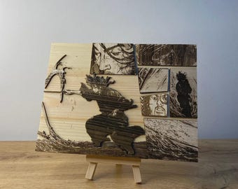 Incisione su legno "Vagabondo" - Movimento dell'acqua | Decorazione Zen Manga Musashi | Rilievo 3D | Idea regalo giapponese