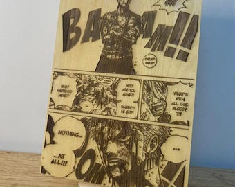 Incisione su legno di Zoro "Non è successo niente" - Decorazione 3D bifacciale di One Piece - Regalo fatto a mano per gli appassionati di manga