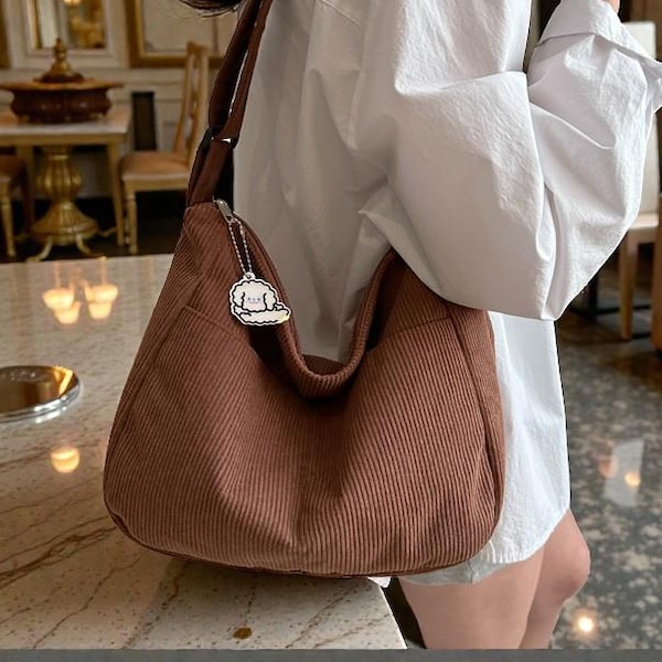 Corduroy Hobo Bag | Slouchy Shoulder Tote, Everyday Casual