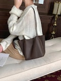 Genuine Leather Minimalist Tote Handbag | Bucket Shoulder Bag | Women Everyday Commuter Fashion Purse product logo