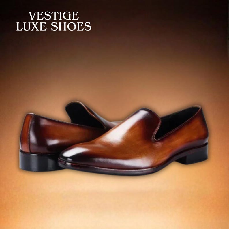 Handmade Patina Wholecut Loafers For Men - Cognac Brown Leather Slip-ons - Luxury Bespoke Dress Shoes image 2