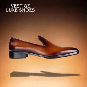 Handmade Patina Wholecut Loafers For Men - Cognac Brown Leather Slip-ons - Luxury Bespoke Dress Shoes image 3