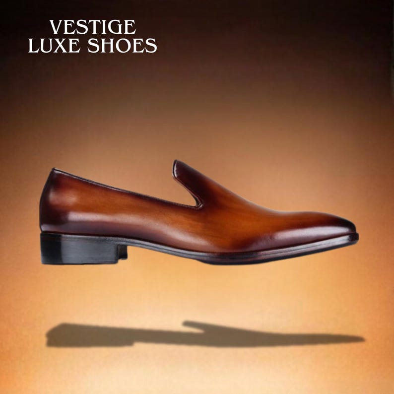 Handmade Patina Wholecut Loafers For Men - Cognac Brown Leather Slip-ons - Luxury Bespoke Dress Shoes image 3