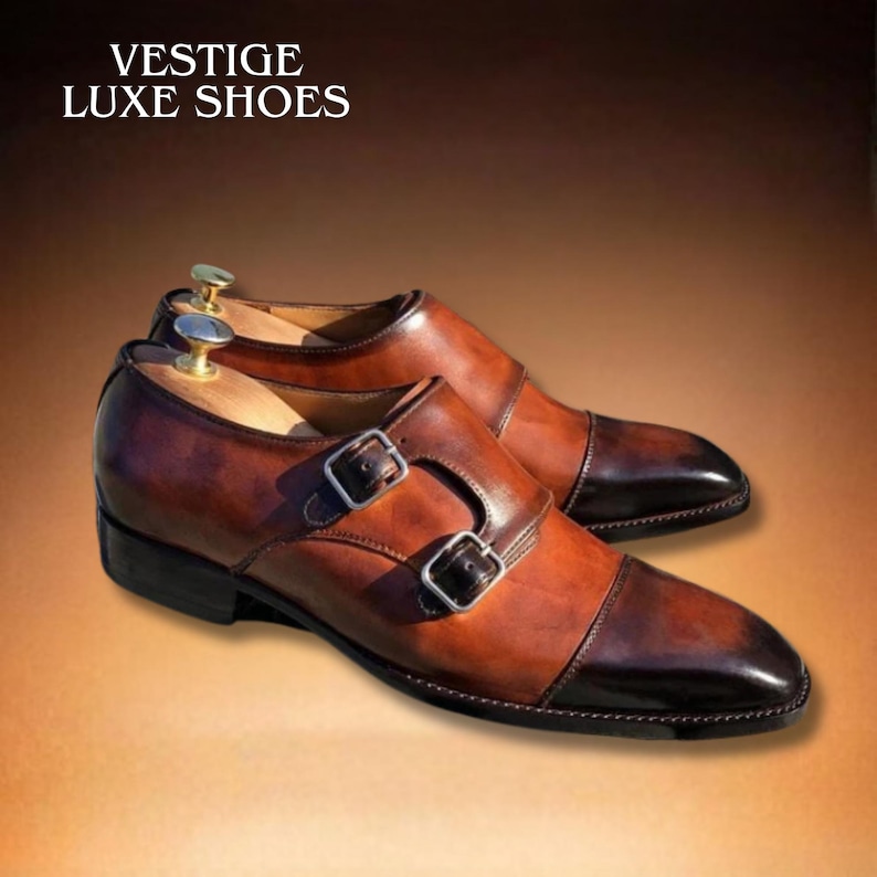 Handmade Men's Double Monk Strap Shoes