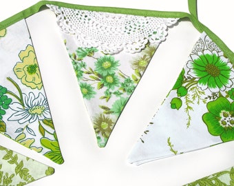 Vintage Bunting >> Pretty Eco - Green Floral & Doily Lace Flags. Boho Shabby Chic . Celebrations Banner, Parties, Party, Wedding etc