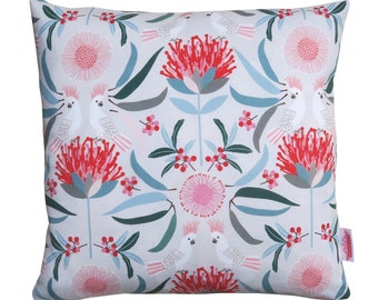 Handmade Cushion , Australian Cockatoos and Floral ,  Birthday , Christmas Gift Idea