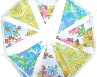 Flag Bunting Vintage - Retro Pretty Spring Floral Flags . HANDMADE . Kitchen High Tea Party, Wedding