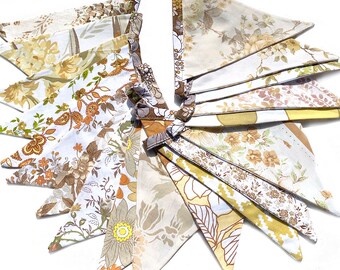 Bunting - Retro AUTUMN / CAFE BROWN Multi Vintage Floral Flags . Handmade . Birthday Parties, Garden Party . ooak *. 4.40m
