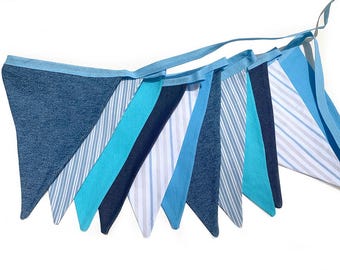 Denim Blue, and Stripes Flag Bunting. Party, Shop, Banner Birthday Decoration or Boys Bedroom Pennant . GIFT IDEA