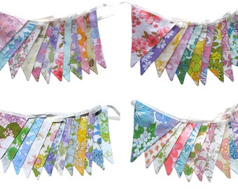 Flag Bunting - Retro Spring Vintage Floral Rainbow Colours -  Multi-Colour Floral . BULK BUY . Parties, Party, Weddings, Events . HANDMADE