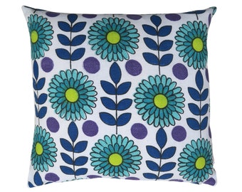 Barkcloth Cushion - Retro Flowers ,  Upcycled Vintage Handmade Upcycled . Mother's Day - Christmas BIRTHDAY Anniversary Gift