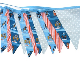 Robots & Rockets Flag Bunting for Boys. Use - Wall hanging, Parties, Market Stall, Bedroom Decoration, etc .  Made in Australia