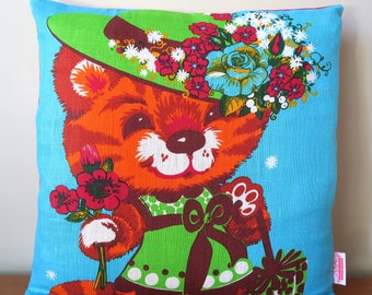 Cushion , Cute Ginger Tabby Kitty Cat , Made from a linen Vintage Retro Tea Towel , OOAK , Christmas ,  BIRTHDAY Gift