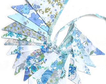 Bunting - Retro Blue Turquoise Multi Vintage Floral Flags . HANDMADE . Events, Birthday Parties, Garden Party