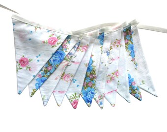 Vintage Bunting - Retro Pink, Blue, White & Lace, Pastel Floral Flags. HANDMADE . Shabby Chic, Party Decoration, Parties, Party, Wedding etc
