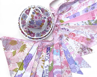 Bunting - Retro Green Blue Turquoise Multi Vintage Floral Flags . HANDMADE . Events, Birthday Parties, Garden Party * 4.75m