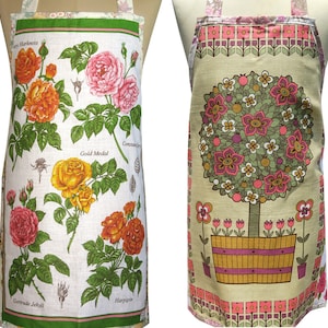 Upcycled Tea Towel APRON,  Topiary Plant OR English Roses ,  Ladies Kitchen Linen Apron,  Birthday ,  Christmas , Made in Australia