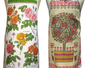 Upcycled Tea Towel APRON,  Topiary Plant OR English Roses ,  Ladies Kitchen Linen Apron,  Birthday ,  Christmas , Made in Australia